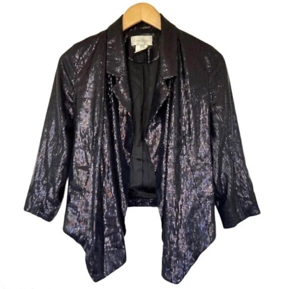 3/$15 Costa Blanca Black Sequin Open Front Blazer S - Picture 1 of 8